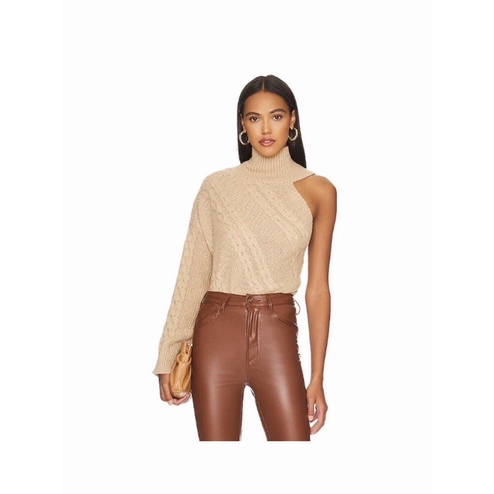 Line & Dot Bijou Top Sweater Tan Cable Knit One-Shoulder Size XS NWT
